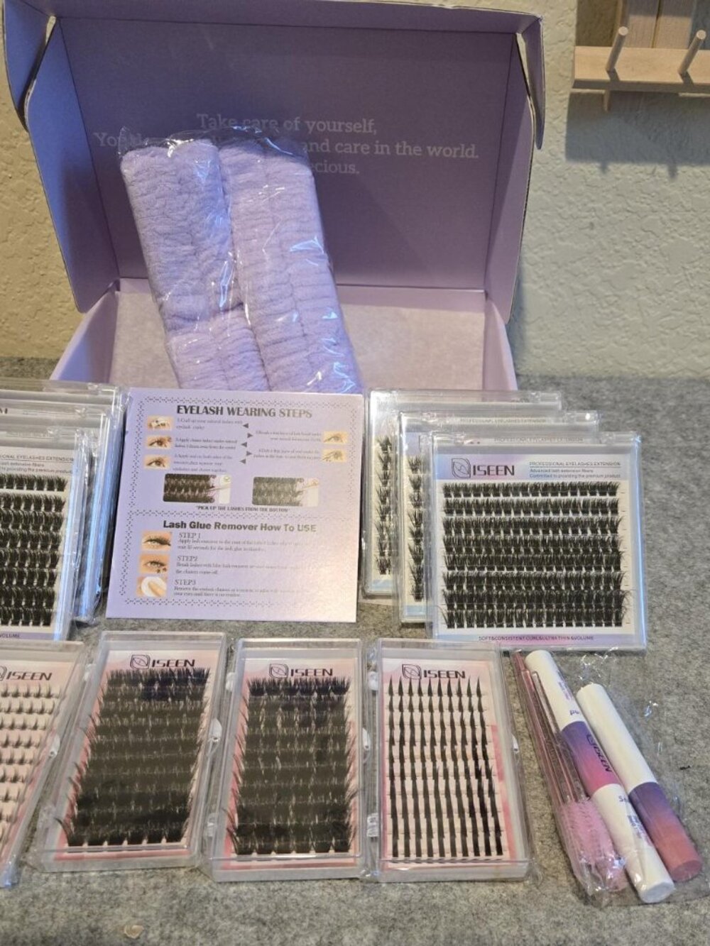 Iseen Lash DIY Eyelash Extension Kir 10 Trays of Lashes Bond Seal Lash Remover